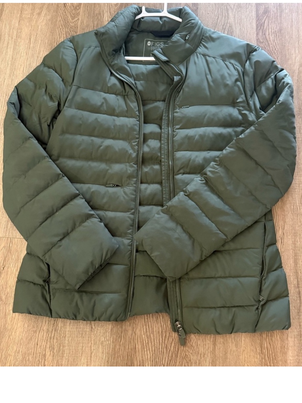 FIGS Women's Olive Green Quilted Puffer Jacket